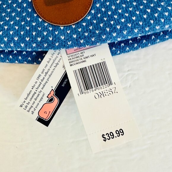 VINEYARD VINES BIRDSEYE KNIT HAT MOONSHINE BEANIE BLUE AND WHITE ONE SIZE - Picture 5 of 5